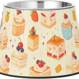 Миска для еды в виде фруктового десерта, мультяшный желтый кекс с фигурками животных, нескользящая миска для воды из нержавеющей стали для медленного кормления собак.