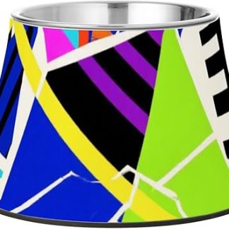 Абстрактное геометрическое цветное рельефное покрытие для поения домашних животных, нескользящая миска для корма из нержавеющей стали для кошек, которые едят медленно и не боятся усов.