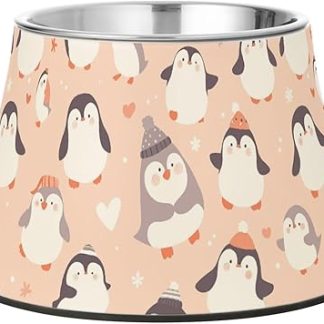 Милая розовая миска для еды и воды в виде пингвина, нескользящая, из нержавеющей стали, приподнятая, для кошек, для медленного кормления собак.