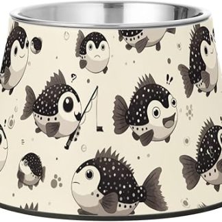 Изящная мультяшная миска для воды в виде рыбы-фугу для серых собак с подставкой, подставка из нержавеющей стали для средних собак, усов