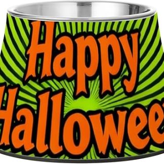 Миски для собак флуоресцентно-зеленого цвета на Хэллоуин, нескользящие, из нержавеющей стали, для средних собак, с усами. Plato para perros