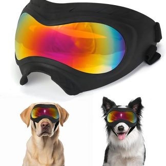 Dog Goggles, UV Protection, Windproof, Dustproof, Anti-Fog Dog Sunglasses for Large & Medium Dogs, Lightweight TPE Frame with Adjustable Strap, Stylish Outdoor Protection
