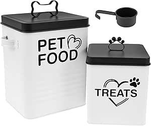 2 металлических контейнера для хранения собачьего корма с герметичной крышкой, ручкой и ложкой, прочные, герметичные, большой вместимости, контейнеры для корма для собак и лакомств.