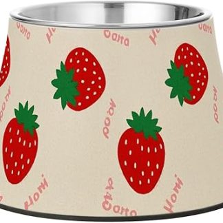 Милая мультяшная миска для кормления собак бежевого цвета в форме клубники, нескользящая подставка из нержавеющей стали для средних собак, чтобы снять усталость и усиск.