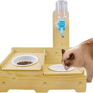 Поилка для собак - деревянная кормушка с 2 мисками - миски для корма для собак - для котят, кошек, домашних животных, для гостиной, квартиры, сада, двора