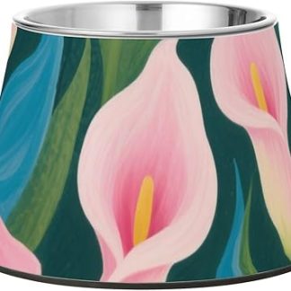 Персиково-голубая миска для корма для домашних животных с каллами, нескользящая миска из нержавеющей стали для кормления кошек и маленьких собак. Усы усталости. Platos para perros para comer lento