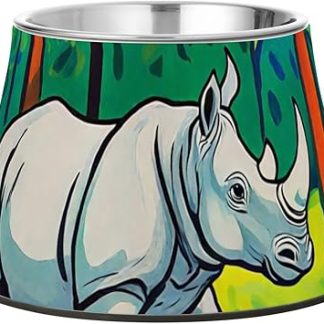 Забавная миска для домашних животных в виде носорога, зелено-желтая, улучшенная, из нержавеющей стали, приподнятая, для кошек, кроликов и птиц, для медленного приема пищи. Plato de comida para gato