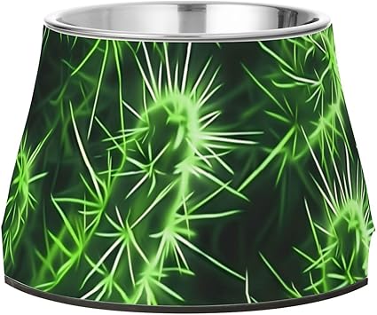 Старинные миски для корма для домашних животных Old Slow Style Cactus Neon Green с подставкой, из нержавеющей стали, для кошек, для любителей животных, для снятия усталости и поедания корма.