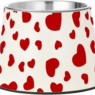 Милая мультяшная красная миска для корма с подставкой в виде животных ко Дню святого Валентина, из нержавеющей стали, для собак, которые медленно едят, с усами и от усталости.