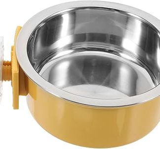 Клетка TOYANDONA из нержавеющей стали желтого цвета с зажимом для подвешивания, предотвращающим проливание воды и корма, для маленьких и средних собак, кошек и других мелких животных.