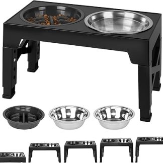 Миска для собак на подставке, 5 регулируемых высот, с миской объемом 1 литр (для предотвращения поедания) и миской из нержавеющей стали объемом 1,5 литра, подставка для маленьких собак.