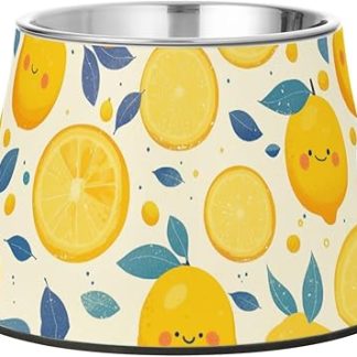 Желтые лимонные миски для корма для домашних животных с подставкой, миска для воды из нержавеющей стали для медленного кормления собак, с усами.