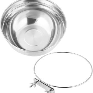 Стальная миска для домашних животных с крючком для подвешивания в клетке для воды и корма, большая вместимость, легко моется и долговечна, идеально подходит для транспортировки клеток.