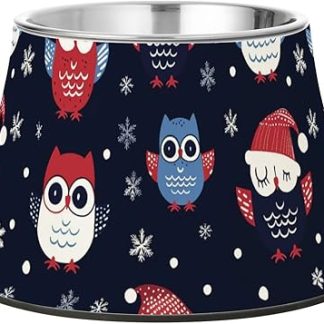 Миска для воды в стиле бохо, темно-синяя, с игривым рисунком совы, для собак, кошек, кроликов и птиц, с улучшенной подставкой из нержавеющей стали. Подходит для собак, кошек и кроликов, а также для птиц с красивыми усами.