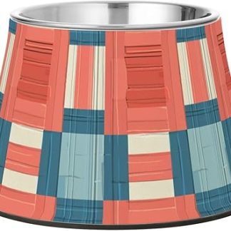 Миски для воды и корма для домашних животных с ярко-красно-синим клетчатым узором и подставкой, из нержавеющей стали, для кошек и собак среднего размера. Whiskers Relief