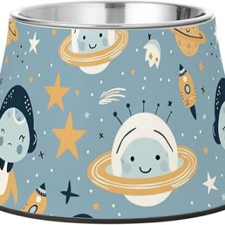 Простая космическая мультяшная иллюстрация. Миска для воды для собак. Усовершенствованная миска из нержавеющей стали для собак, кошек, кроликов и птиц. Медленное поедание.