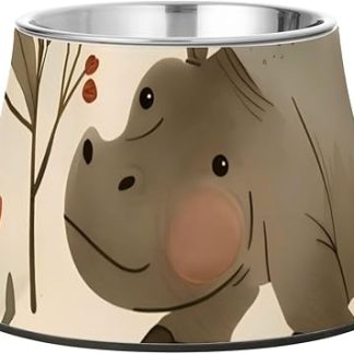 Милые миски для кормления собак в виде бегемотиков, раскрашенные акварелью, коричневого и хаки цвета, с подставкой, из нержавеющей стали, для медленного кормления кошек, с усами, для собак.