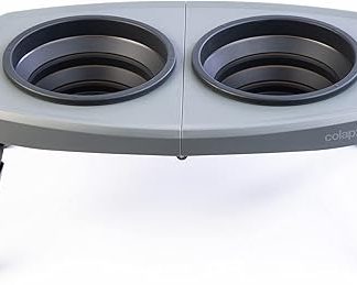 Colapz 2 x Портативные складные миски для собак со подставкой - Миска для собак - Приподнятые миски для собак - Серые