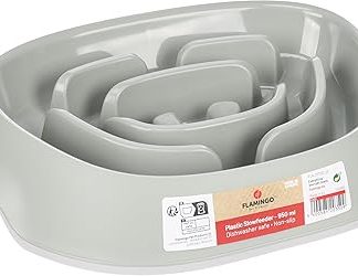 Овальная миска для корма и питья для собак Flamingo Slow Feeder Exqi, зеленая, 34,5 x 24,5 x 8,5 см, с нескользящим резиновым кольцом, подходит для сухого и влажного корма.