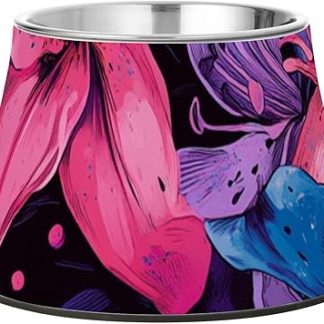 Миска для корма для собак с изображением лилий, ярких цветов, цифровой графики, нескользящая, из нержавеющей стали, простые миски для маленьких собак, удобное кормление.