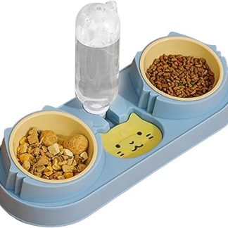 Набор из двух пластиковых мисок для собак и кошек Qcwwy: поилка и кормушка из пластика с автоматической системой пополнения воды.