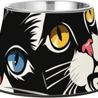 Миски для кормления собак Comic Cats Black and White Dog Feeding Bowls Non-Slip Stainless Steel Animals Basic Bowls for Medium Dogs Whiskers Friendly Platos para gatos
