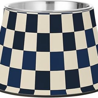 Миска для корма и воды из нержавеющей стали с сине-белым клетчатым узором, подставка для собак средних размеров, безопасная для усов.