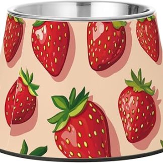 Миска для воды для собак в виде клубники с мультяшным рисунком, нескользящая, из нержавеющей стали, подходит для маленьких питомцев, не боится усов.