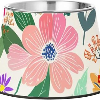 Художественно оформленная красочная миска для собачьего корма с цветами, нескользящая, из нержавеющей стали, приподнятая, для кошек, для медленного кормления, раздельные миски для корма для домашних животных.