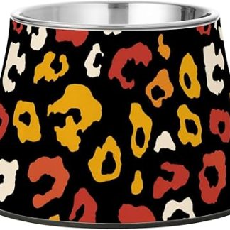 Желто-красная миска для корма с леопардовым принтом, улучшенная миска для воды из нержавеющей стали для маленьких собак, способствующая медленному поеданию.