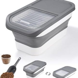 Контейнер для хранения собачьего корма Zawaer, 5 кг, контейнер для сухого корма, контейнер для корма для домашних животных, складной, с крышкой, ложкой и мерным стаканчиком.