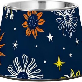 Миска для собак Fantasy Sun Moon темно-синего цвета с подставкой, подставка из нержавеющей стали для маленьких собак, с рисунком усов и усталости.