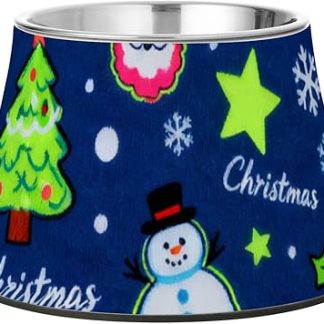 Счастливого Рождества, Санта-Клаус, снежинки, темно-синие миски для домашних животных, приподнятые миски из нержавеющей стали для кошачьего корма и собачьего корма, медленное кормление, дружелюбные усы. Plato de comida para gato (блюдо для кошек).