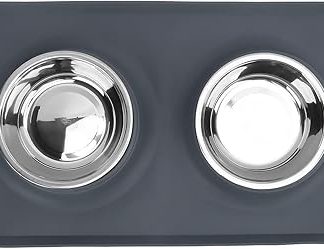 Силиконовая нескользящая складная миска для воды, рассчитанная на две миски для кормления собак мелких и средних пород, а также кошек голубого и серого цвета.