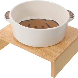 Двойная керамическая миска для домашних животных с нескользящей подставкой, подходит для собак и кошек. Удобная конструкция для кормления. Идеально подходит для щенков и мелких животных.