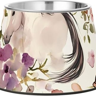 Sweet Horse White Flower Raised Pets Water Bowl Non-Slip Stainless Steel Cats Food Dish for Medium Dogs Whiskers Friendly Platos para perros plastico