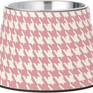 Классическая персиково-белая миска для корма и воды для собак с рисунком «гусиная лапка», нескользящая, из нержавеющей стали, для собак средних размеров, удобная для кормления.