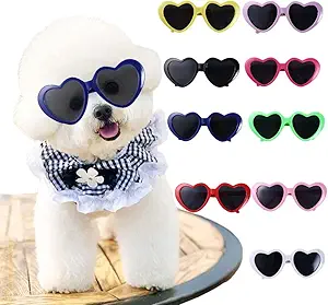 Vctitil 9 Pcs Dog Cat Sunglasses Cute Heart Pet Glasses Photo Props Eyewear Multicolor Cosplay Glasses Dolls Sunglasses Pet Accessories