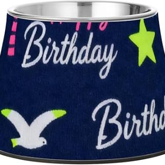 Миска для корма для собак «С днем ​​рождения» темно-синего цвета в форме чайки, нескользящая, из нержавеющей стали, приподнятая, для маленьких собак, удобная для кормления.