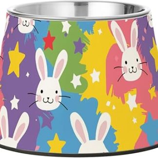 Усовершенствованные миски для собак в виде радужных кроликов из нержавеющей стали с приподнятой чашей, подходящие для кошек, кроликов и птиц, с удобными усами.