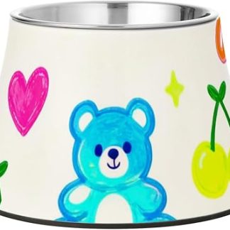 Флуоресцентная зеленая миска для корма для домашних животных «Клубничный мишка» с надписью «С днем ​​рождения». Усовершенствованная миска из нержавеющей стали для медленного кормления кошек, безопасная для усов.