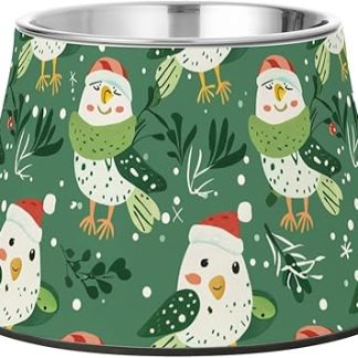 Счастливого Рождества! Зеленые миски для кормления собак Green Bird Bowls. Приподнятая миска из нержавеющей стали для кормления собак средних размеров, предназначенная для медленного приема пищи.