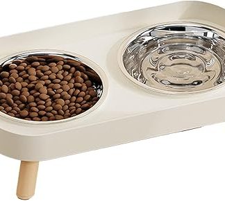 Набор мисок для кошачьего корма и воды на подставке, миска для собак на подставке с двумя мисками из нержавеющей стали объемом 400 мл, подставка для кормления домашних животных.