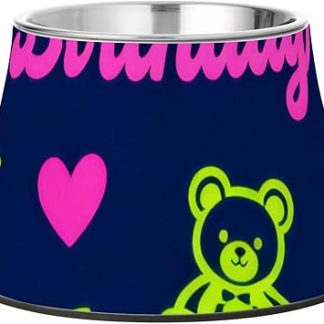 Миски для корма и поилки для кошек «С днем ​​рождения» с миской и бантом, розово-голубые, приподнятые над землей, из нержавеющей стали, для медленного кормления кошек.