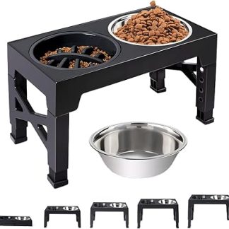 Миска для воды, 5 уровней высоты, регулируемая подставка для посуды, 2 части, нержавеющая сталь, приподнятая миска для медленного мытья, идеально подходит для кормления домашних животных, щенков, кошек.