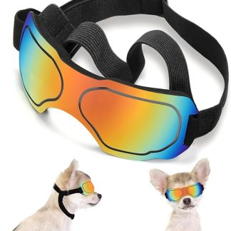 Small Dog Goggles, UV Protection Sunglasses for Small to Medium Breed Dog, Snow-Proof Windproof Goggles with Flexible Straps for Puppy Dogs (Red)
