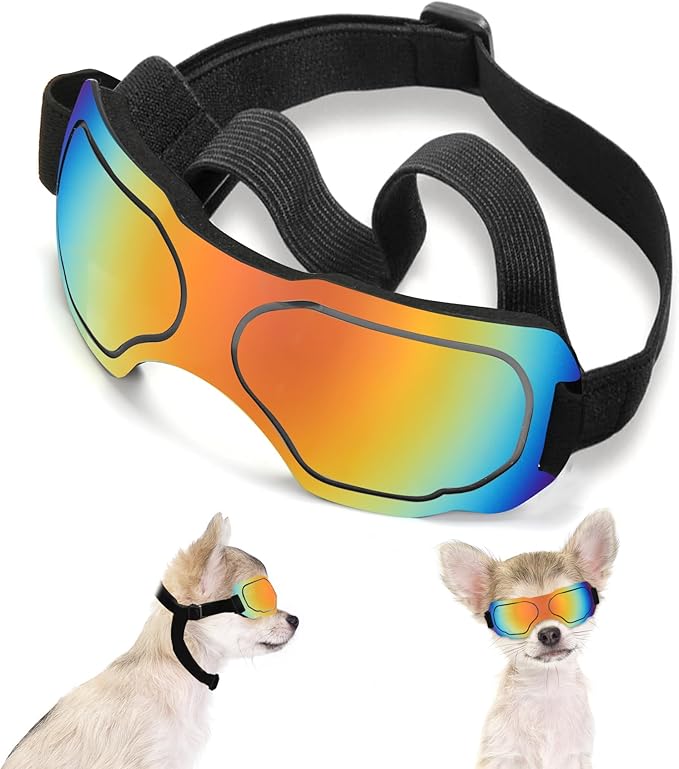 Small Dog Goggles, UV Protection Sunglasses for Small to Medium Breed Dog, Snow-Proof Windproof Goggles with Flexible Straps for Puppy Dogs (Red)