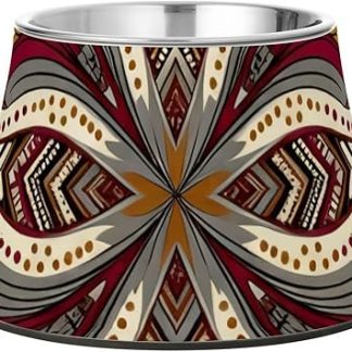 Модная красно-золотая миска для воды с узором «пейсли» для домашних животных, модернизированная миска из нержавеющей стали для комфортного кормления питомцев.