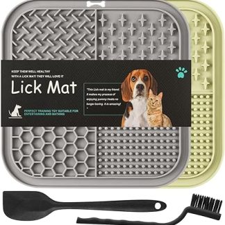 Коврик для вылизывания HOTUT для собак и кошек, коврик для медленного кормления, с совком и щеткой, для корма и лакомств, антистрессовый, серый, бежевый, 2 шт.
