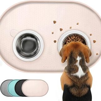 Коврик для кошачьего корма Conlun, с приподнятыми краями, предотвращает проливание, изготовлен из силиконовой резины без бисфенола-А, 100% водонепроницаемый (бежевый, 48 x 30 см)